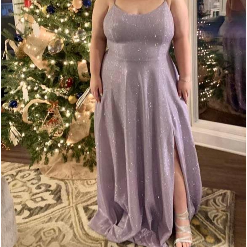 Purple Sparkly Slit down the leg Formal Dress Zip up